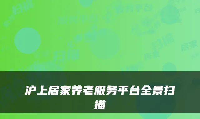 沪上居家养老服务平台全景扫描
