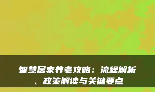 智慧居家养老攻略:流程解析、政策解读与关键要点