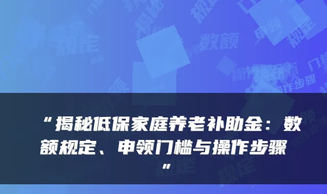 “揭秘低保家庭养老补助金：数额规定、申领门槛与操作步骤”