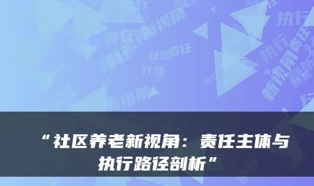 “社区养老新视角:责任主体与执行路径剖析”