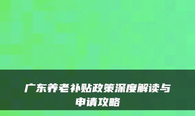 广东养老补贴政策深度解读与申请攻略