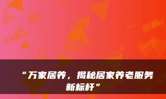 “万家居养,揭秘居家养老服务新标杆”