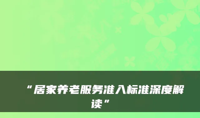 “居家养老服务准入标准深度解读”