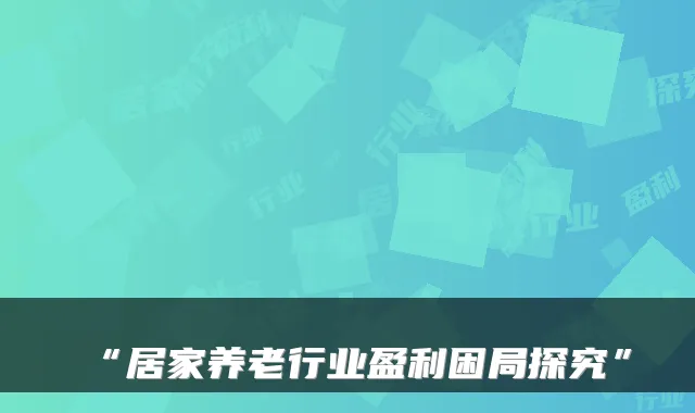 “居家养老行业盈利困局探究”