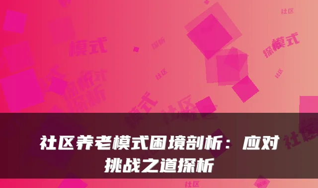 社区养老模式困境剖析:应对挑战之道探析