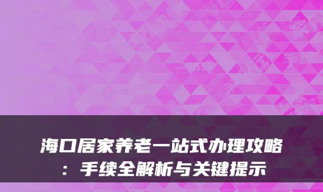 海口居家养老一站式办理攻略：手续全解析与关键提示