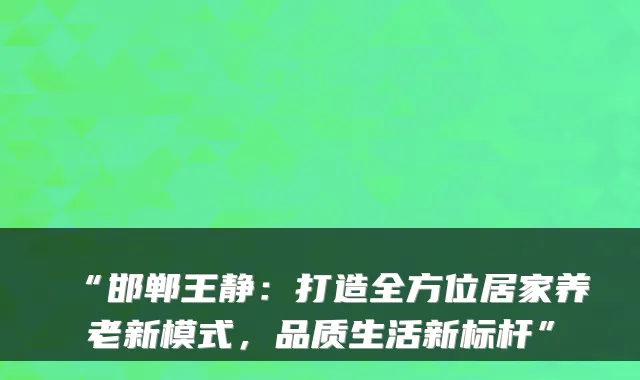 “邯郸王静:打造全方位居家养老新模式,品质生活新标杆”
