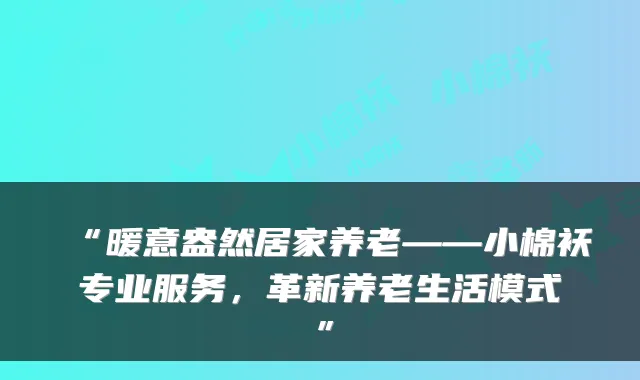 “暖意盎然居家养老——小棉袄专业服务,革新养老生活模式”