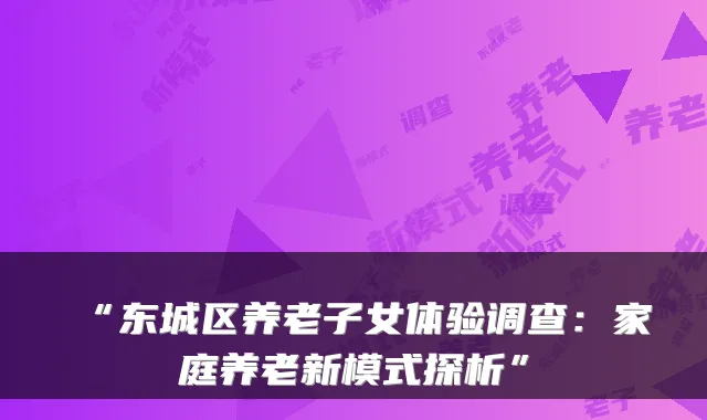 “东城区养老子女体验调查：家庭养老新模式探析”