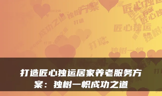 打造匠心独运居家养老服务方案:独树一帜成功之道