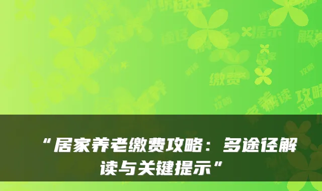 “居家养老缴费攻略：多途径解读与关键提示”