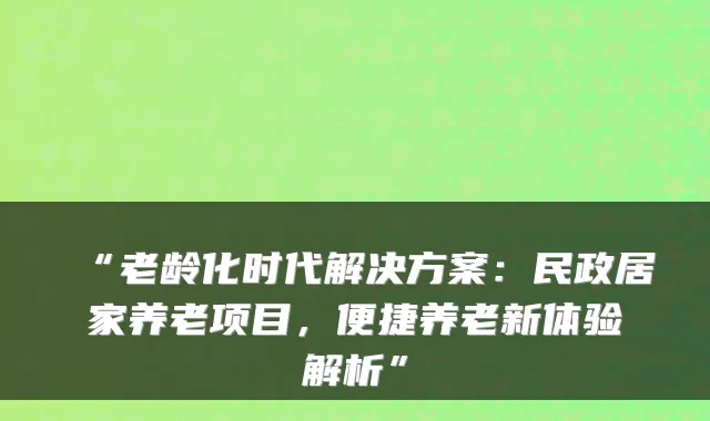 “老龄化时代解决方案：民政居家养老项目，便捷养老新体验解析”
