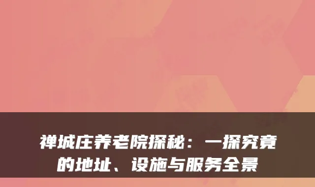 禅城庄养老院探秘:一探究竟的地址、设施与服务全景
